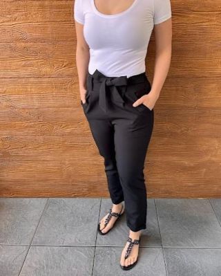Dámské černé kalhoty s vázáním UNI vel. (S-L) - POSLEDNÍ KUS! #kalhoty #damskamoda #damskeobleceni #justclothesczsk